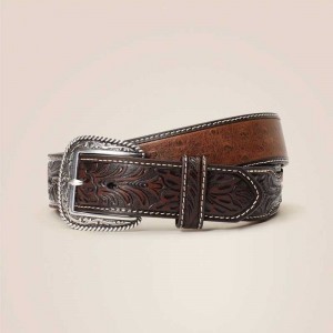 Ariat 1.5' Ostrich Tooled Belt Brown | 865DCTXQO