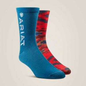 Ariat Adobe Canyon Crew Sock 2 Pair Multi Color Pack Red / Turquoise | 835KUDNBG