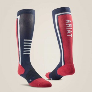 Ariat AriatTEK Slimline Performance Socks Navy / Red | 540JGEIZR