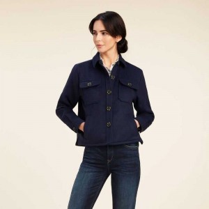 Ariat Ashford Shirt Jacket Navy | 056OYJFRB