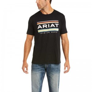 Ariat Bar Stripe T-Shirt Black | 965CQLVHX