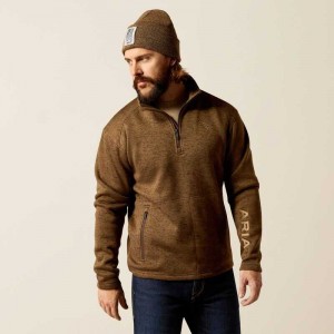 Ariat Caldwell Logo 1/4 Zip Sweater Dark Brown | 614YUISJD