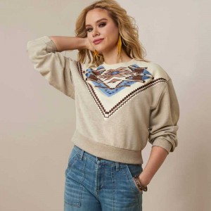 Ariat Chimayo Embroidered Sweatshirt Brindle | 851HOUPAQ