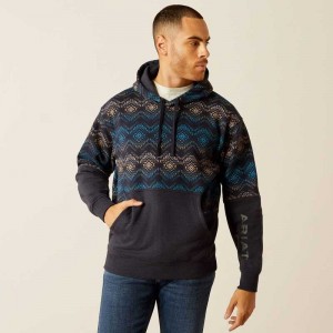 Ariat Color Block Hoodie Navy | 216YQHNFC