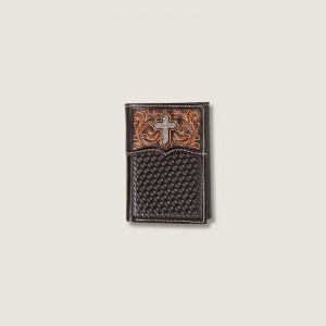 Ariat Cross Rodeo Trifold Wallet Brown | 813QFCVTO