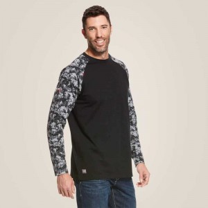 Ariat FR Baseball T-Shirt Black Camo | 218CPZUNG