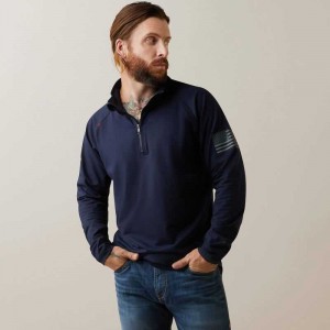 Ariat FR Combat Stretch Patriot 1/4 Zip Work Shirt Navy | 971LQGBAR