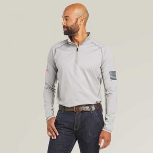 Ariat FR Combat Stretch Patriot 1/4 Zip Work Shirt Silver | 249VWDUOE