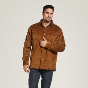 Ariat FR DuraStretch Sherpa-lined Corduroy Shirt Jacket Brown | 986GHNWTP