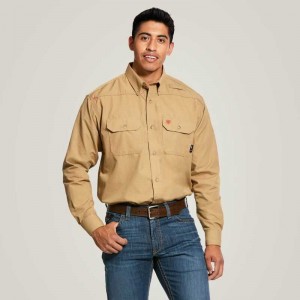 Ariat FR Featherlight Work Shirt Khaki | 234IZUCGW