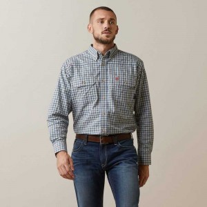 Ariat FR Plaid Featherlight Work Shirt Blue | 974IYMHSP