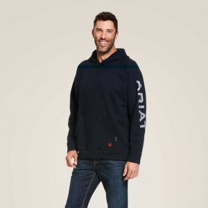 Ariat FR Primo Fleece Logo Hoodie Navy | 648PQANGY