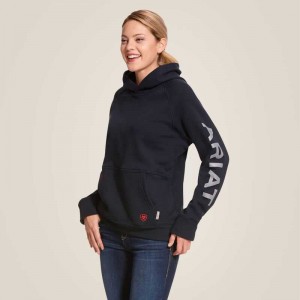 Ariat FR Primo Fleece Logo Hoodie Navy | 651PSVUQY