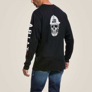 Ariat FR Roughneck Skull Logo T-Shirt Black | 134DZXPIY