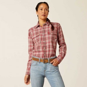 Ariat FR Ruby Snap Work Shirt Dark Red | 712SEVWCO