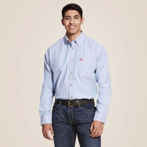 Ariat FR Solid Twill DuraStretch Work Shirt Blue | 852LZXIRB