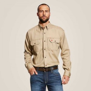 Ariat FR Solid Vent Work Shirt Khaki | 453DBPZNS