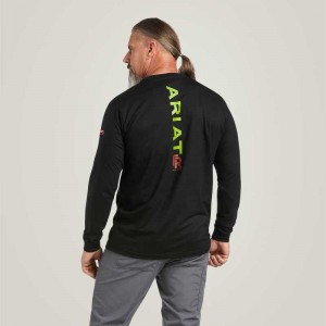 Ariat FR Stretch Logo T-Shirt Black / Light Green | 042OASIUZ