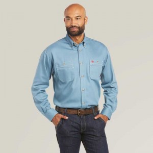 Ariat FR Vented Work Shirt Grey Blue | 049RGLOCN