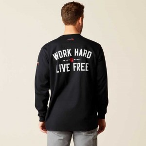 Ariat FR Work Hard Live Free T-Shirt Black | 057EJBMXU