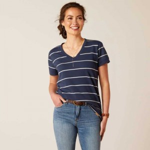 Ariat Fairford T-Shirt Navy Stripes | 418RIXVAB