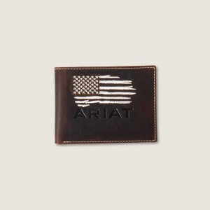 Ariat Flag Bifold Wallet Brown | 107UYNSKZ