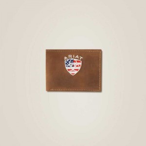 Ariat Flag Shield Bifold Wallet Brown | 125CZDLFT