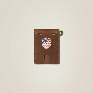 Ariat Flag Shield Clip Wallet Brown | 407TFVJAW