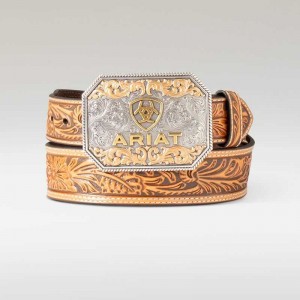 Ariat Floral Emboss Belt Brown | 792ZOSTWJ