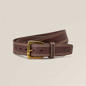 Ariat Gold Buckle Double Stitch Belt Brown | 724APLGWO