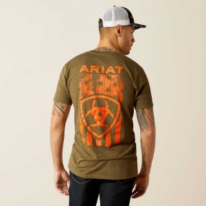 Ariat Grain Flag T-Shirt Military Heather | 890NEDXJG