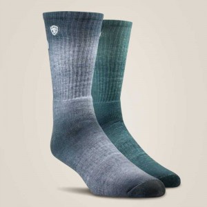 Ariat Incognito Graphic Crew Work Sock 2 Pair Multi Color Pack Grey / Green | 831TUSFJY