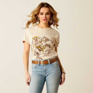 Ariat Keep Walkin' Cowboy T-Shirt Beige | 738QFNTLD