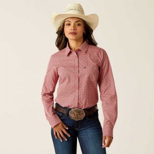 Ariat Kirby Stretch Shirt Dark Red Rose | 640NBRUKW