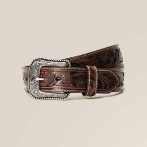 Ariat Leather 1.5' Stamped Buckle Belt Brown | 476ISQBDN