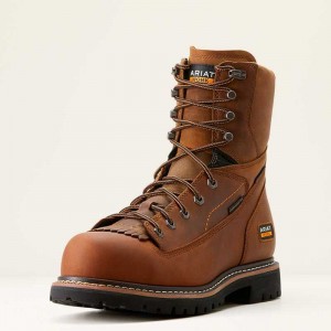 Ariat Longview Shock Shield 8' Waterproof Composite Toe Work Boot Copper Brown | 879OJQIMG