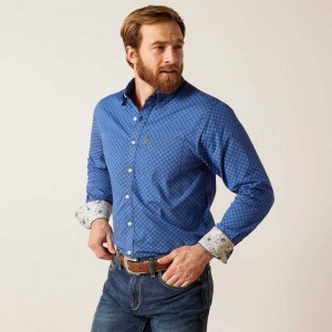 Ariat Maxwell Stretch Modern Fit Shirt Blue | 014WDINXK