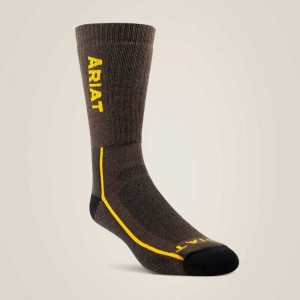 Ariat Midweight Merino Wool Performance Work Sock Brown | 421MTAHPJ