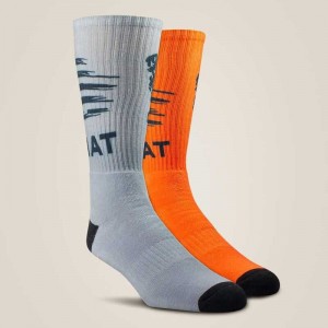 Ariat Patriot Graphic Crew Work Sock 2 Pair Multi Color Pack Grey / Orange | 620FMEGSX