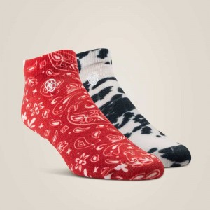 Ariat Pony Print Ankle Sock 2 Pair Multi Color Pack Black / Red | 095AWQXZE