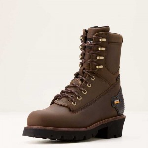 Ariat Powerline 8' Waterproof Work Boot Brown | 365KVOJXG