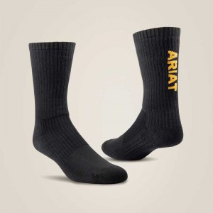 Ariat Premium Ringspun Cotton Crew Work Sock 3 Pair Pack Black | 826YDHVFW