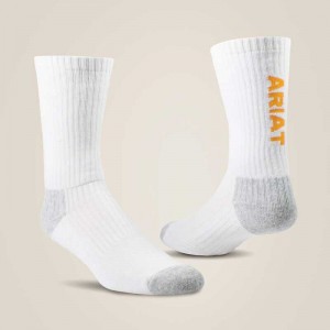 Ariat Premium Ringspun Cotton Crew Work Sock 3 Pair Pack White | 093ZDMACL