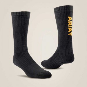 Ariat Premium Ringspun Cotton Mid Calf Work Sock 3 Pair Pack Black | 304HCXIYZ