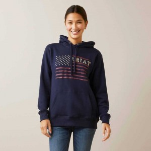 Ariat REAL Flying Flag Hoodie Navy | 190TPWHDY