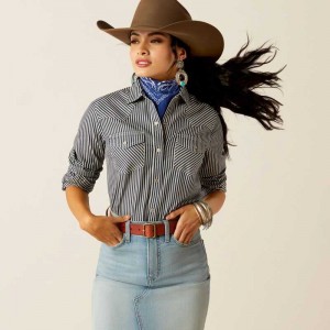 Ariat Railroad Stripe Shirt Indigo Stripes | 794HNJORC