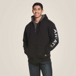 Ariat Rebar All-Weather Full Zip Hoodie Black | 589IMVTPJ