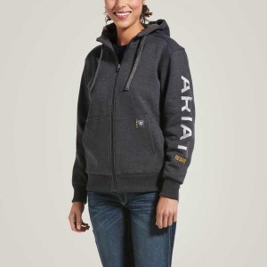 Ariat Rebar All-Weather Full Zip Hoodie Grey | 038SXDAZJ