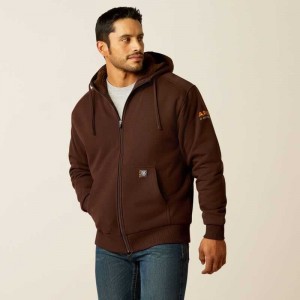 Ariat Rebar All-Weather Sherpa-Lined Full Zip Hoodie Coffee | 078NOLGJT