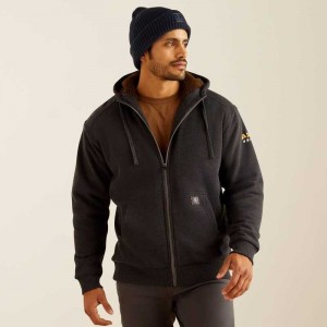 Ariat Rebar All-Weather Sherpa-Lined Full Zip Hoodie Grey | 179IKRQNT